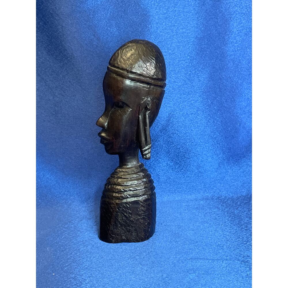 Vintage Ebony Wood African Tribal Woman Bust Carving